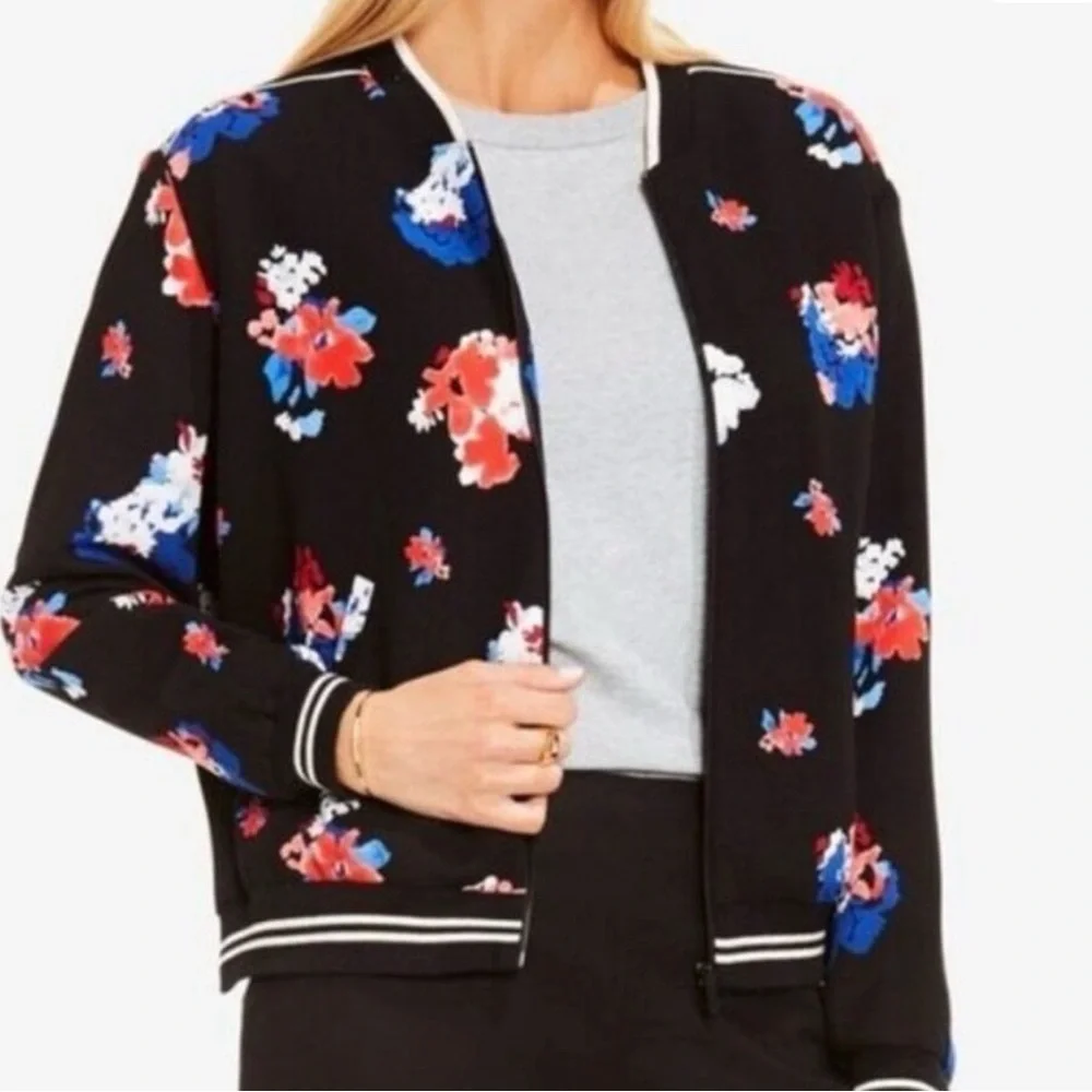 Vince Camuto Petite M‎ Floral Lightweight Bomber Jacket Black Spring